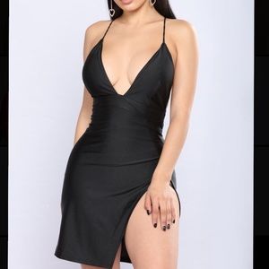 Black mini dress with slit